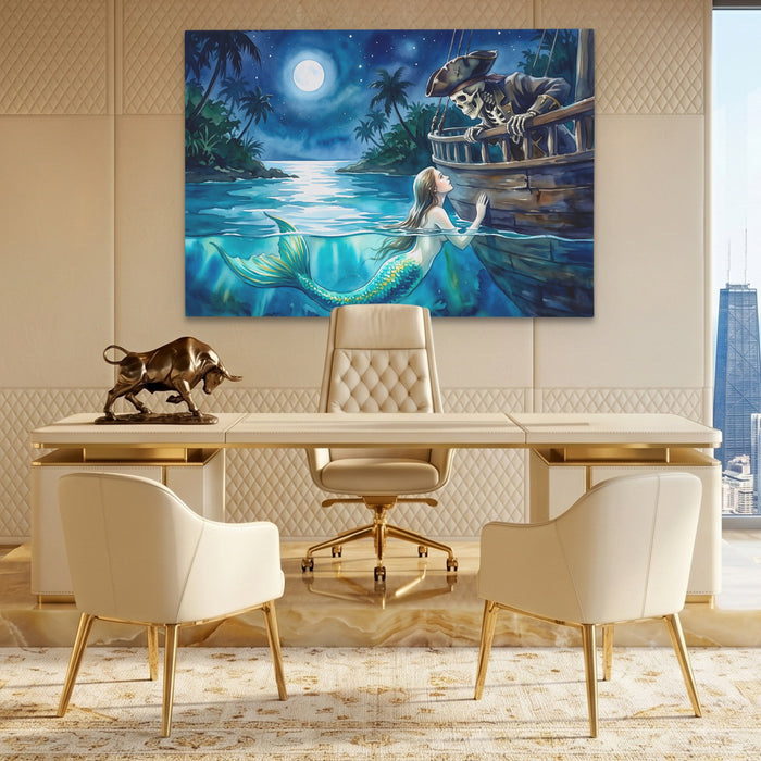 Mermaid Moonlit Vigil canvas wall art, room view