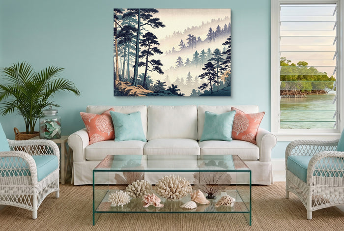 Misty Forest Indigo — misty forest indigo living room with furniture 1land flush print