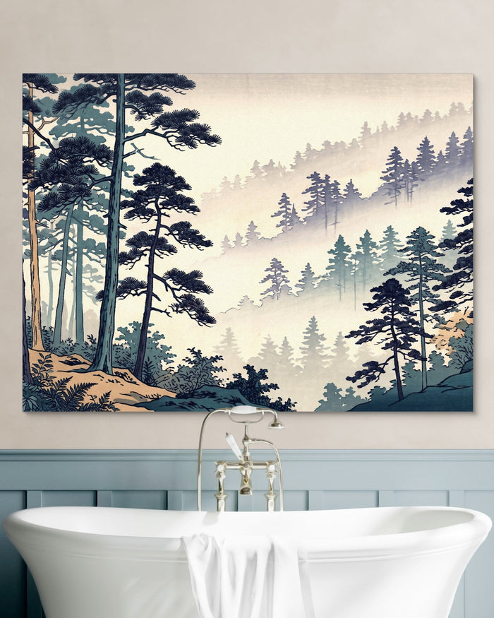 Misty Forest Indigo — misty forest indigo psd white wall green bath 1land flush print