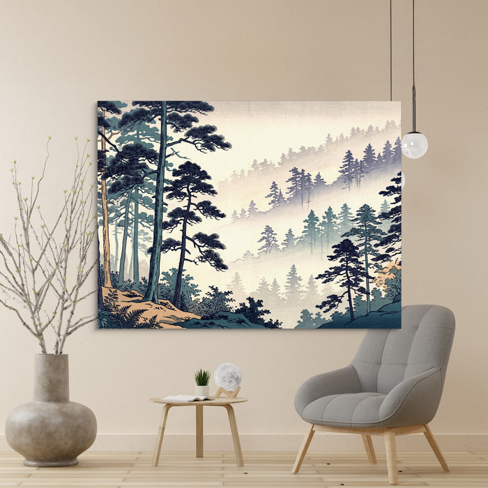 Misty Forest Indigo — misty forest indigo sq beige wall 1land flush print