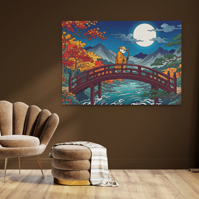 Monk Moonlit Bridge canvas wall art, room view
