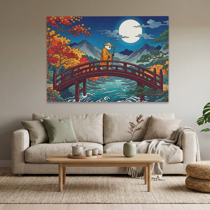 Monk Moonlit Bridge canvas wall art, room view