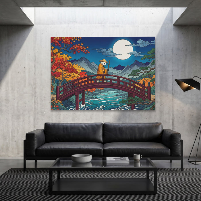 Monk Moonlit Bridge canvas wall art, room view