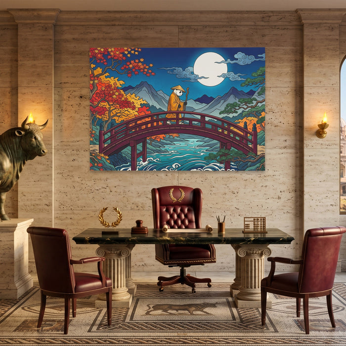 Monk Moonlit Bridge canvas wall art, room view