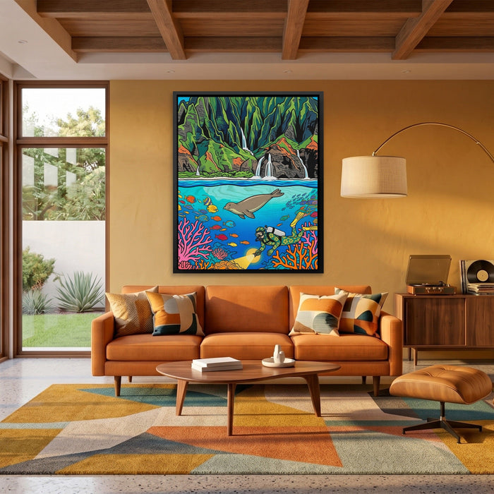 Monk Seal Reef canvas wall art, room view