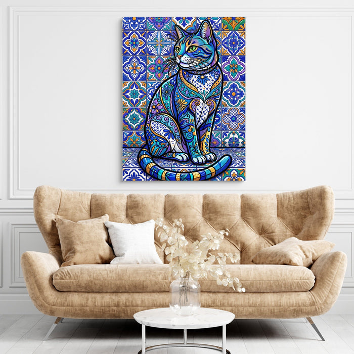 Mosaic Cat Azure - Luxury Wall Art