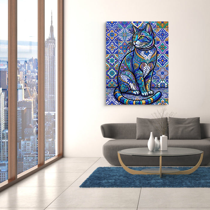 Mosaic Cat Azure - Luxury Wall Art