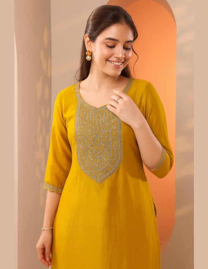 Mustard silk kurti online shopping