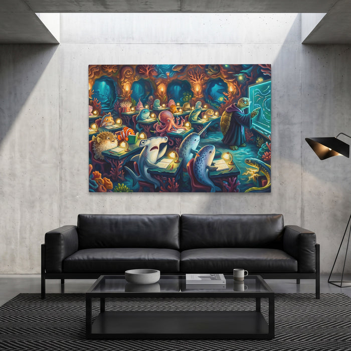 Narwhals Bioluminescent School canvas wall art, room view