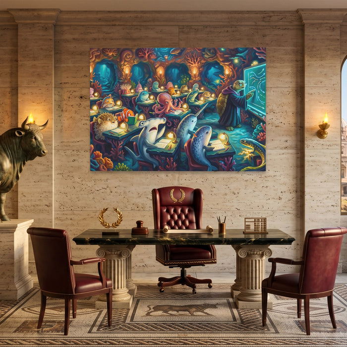 Narwhals Bioluminescent School canvas wall art, room view