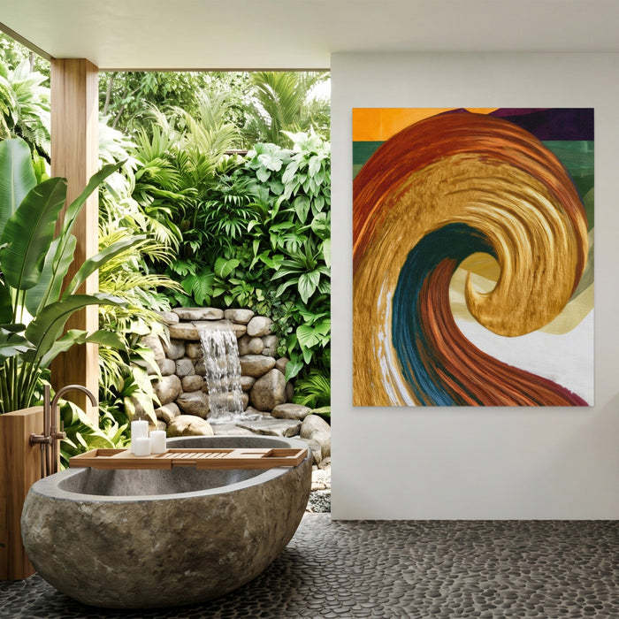 Natural Pigment Swirl canvas wall art, room view