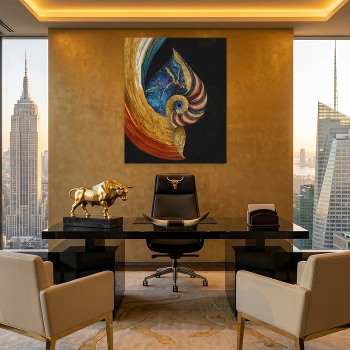 Nautilus Golden Spiral canvas wall art, room view