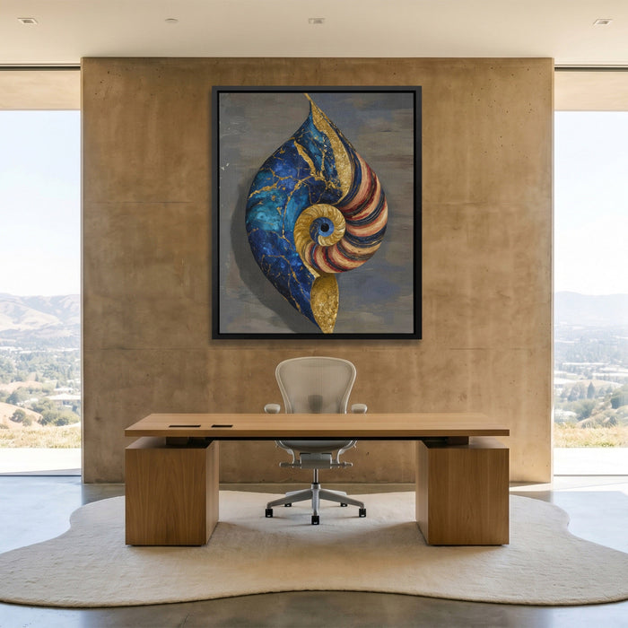 Nautilus Spiral Gold canvas wall art, room view