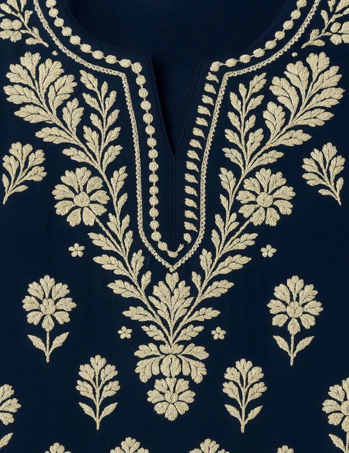 Navy blue embroidered kurti online shopping