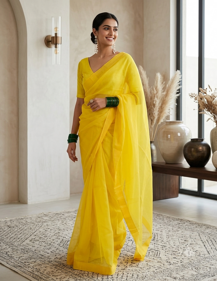 Neon Yellow Saree