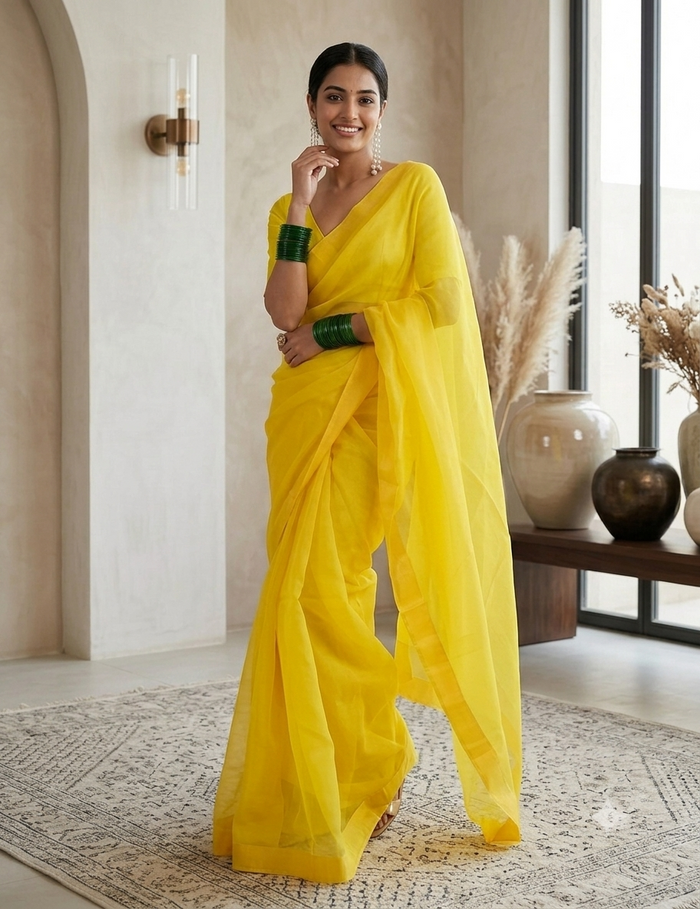 Neon Yellow Saree