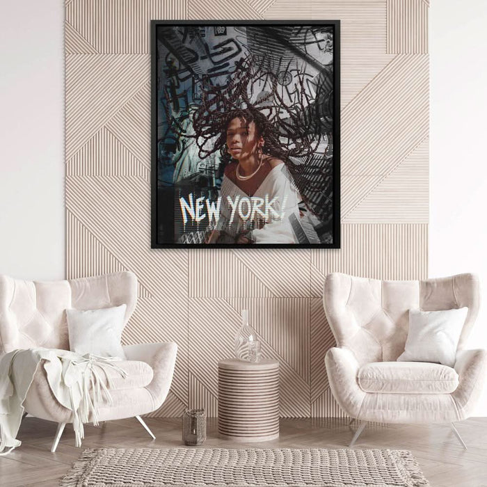 New York Chaos - Urban Wall Art in Black Frame