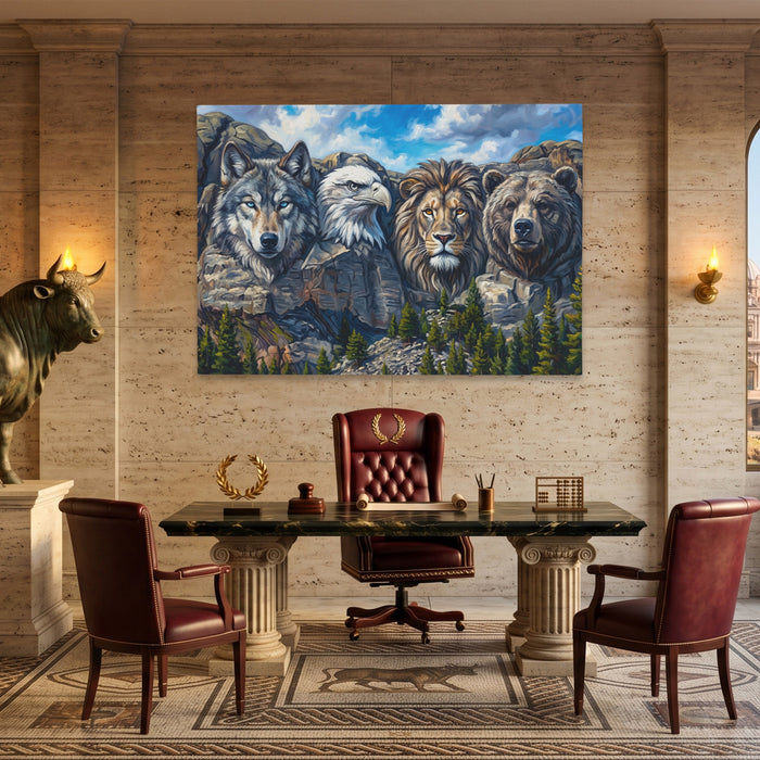 Noble Beasts Carved canvas wall art, room view