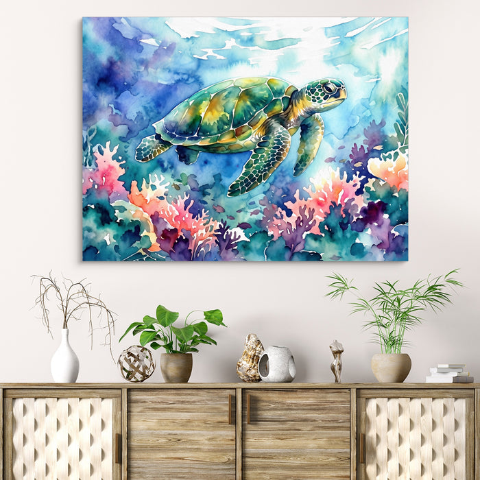 Ocean Turtle Swim — ocean turtle swim sq beach cabinet 1land flush print