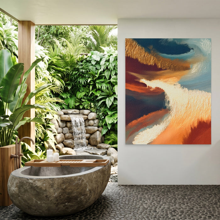 Ocean Waves Moonlight canvas wall art, room view
