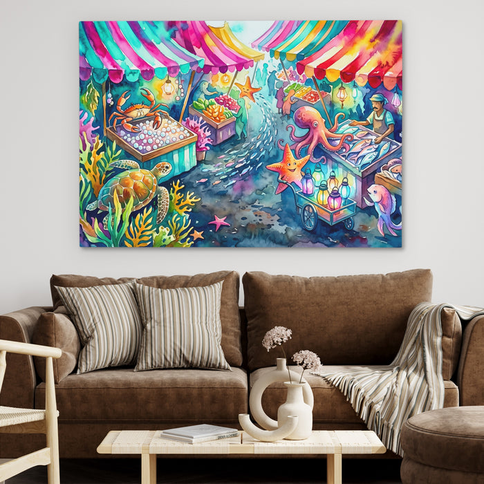 Octopus Bioluminescent Bazaar canvas wall art, room view