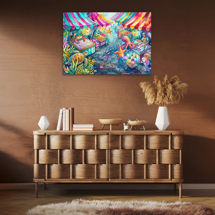 Octopus Bioluminescent Bazaar canvas wall art, room view