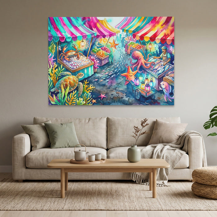 Octopus Bioluminescent Bazaar canvas wall art, room view