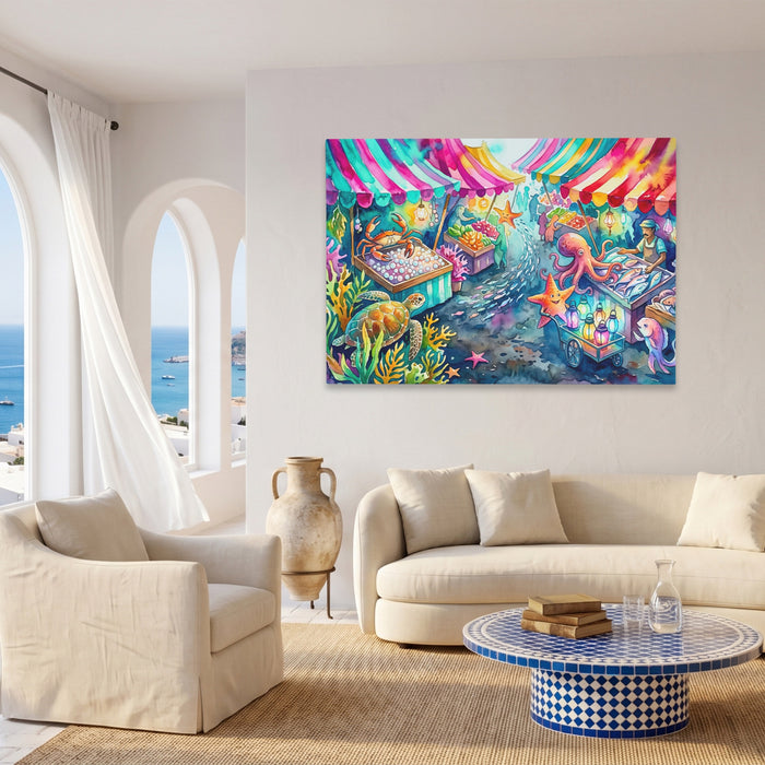 Octopus Bioluminescent Bazaar canvas wall art, room view