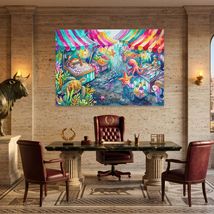 Octopus Bioluminescent Bazaar canvas wall art, room view