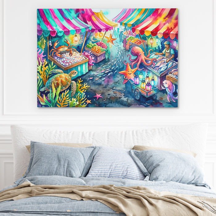 Octopus Bioluminescent Bazaar canvas wall art, room view