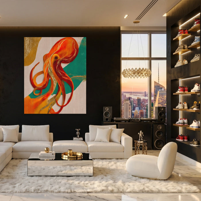 Octopus Flowing Line canvas wall art, room view