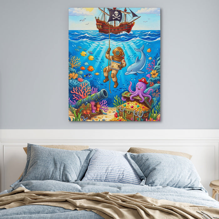 Octopus Underwater Kingdom canvas wall art, room view