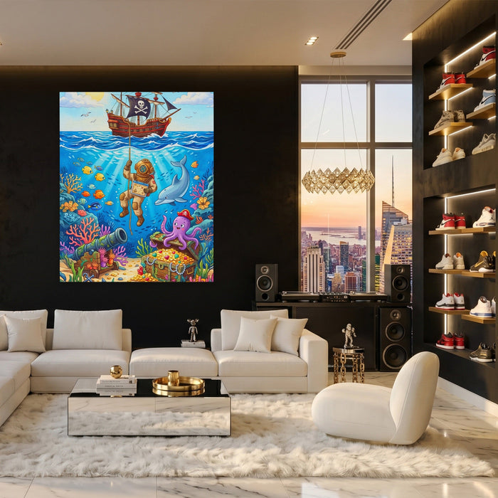 Octopus Underwater Kingdom canvas wall art, room view
