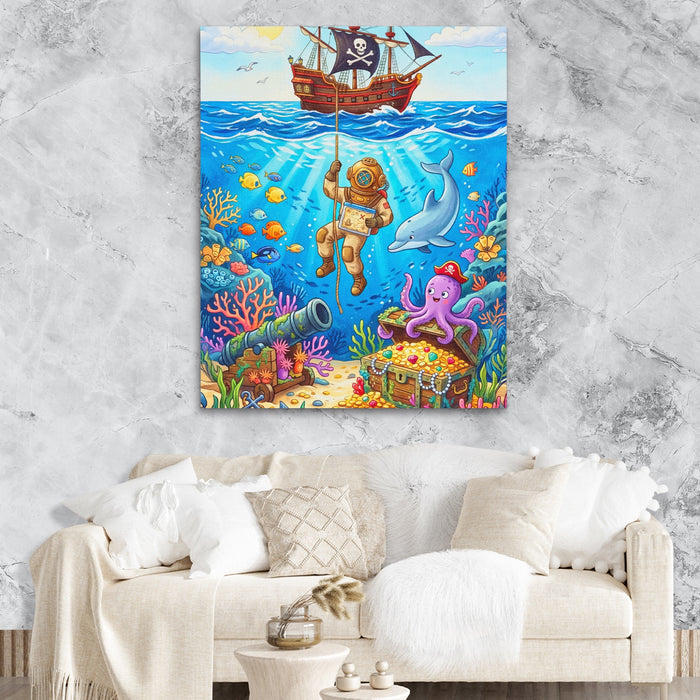 Octopus Underwater Kingdom canvas wall art, room view