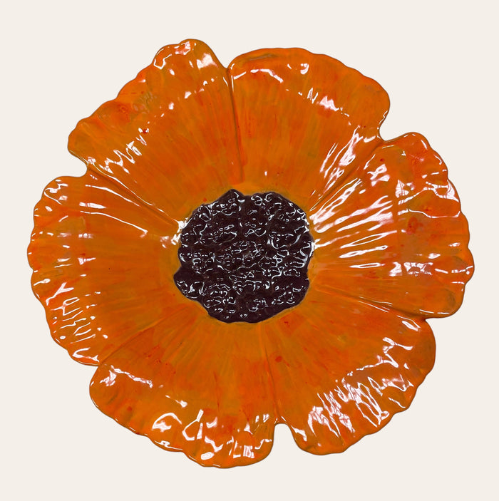 Orange Poppy Bird Bath Bowl