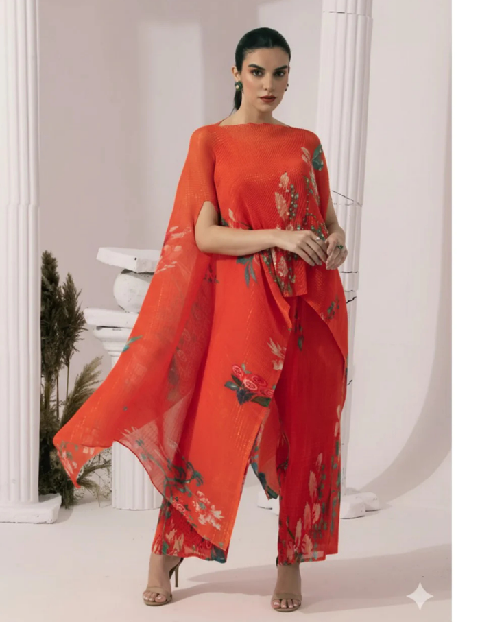 Orangey Red Kaftan & Pant