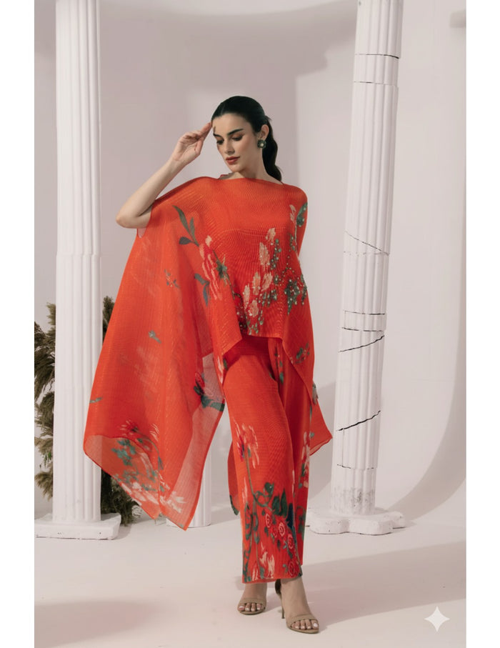 Orangey Red Kaftan & Pant