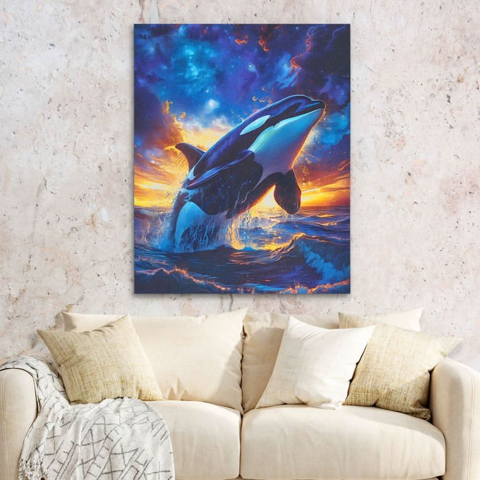 Orca Breaching - Blue Wall Art for Home Office