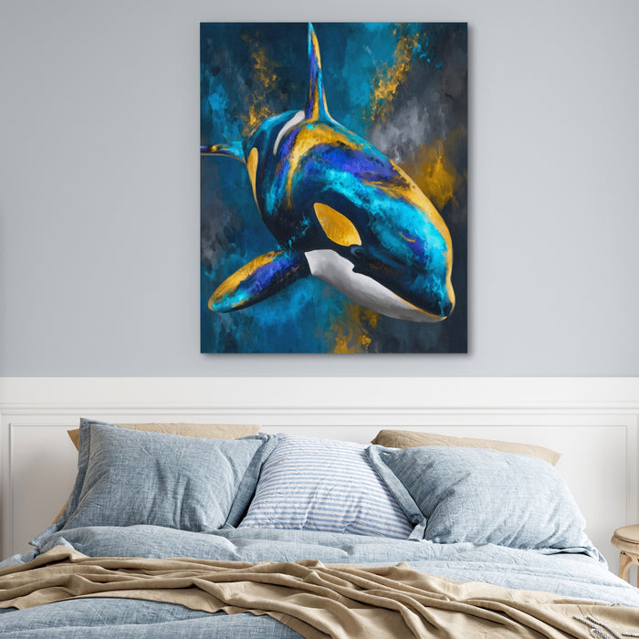 Orca Charcoal Silver canvas wall art, room view