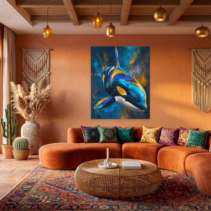 Orca Charcoal Silver canvas wall art, room view