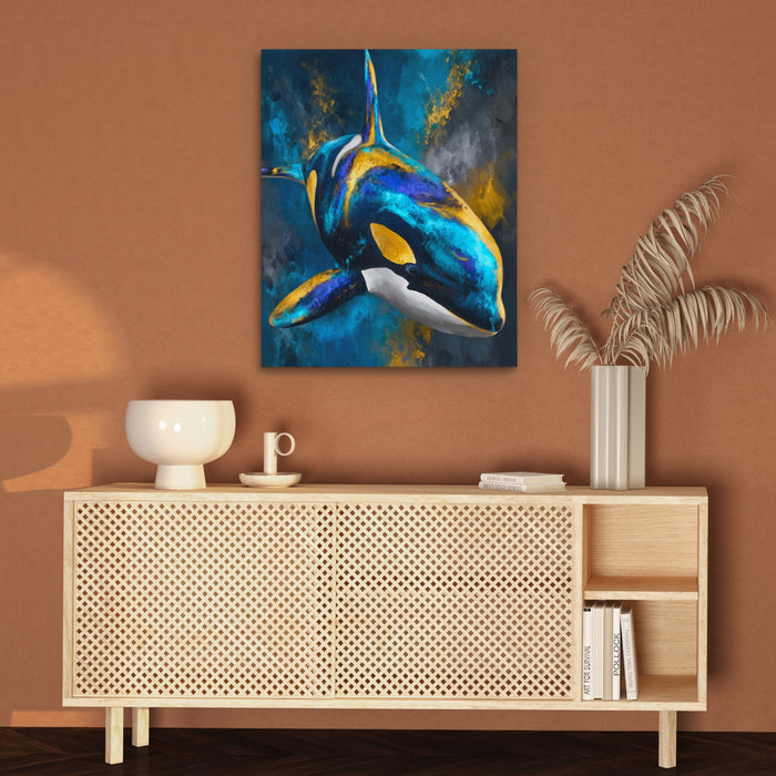 Orca Charcoal Silver canvas wall art, room view