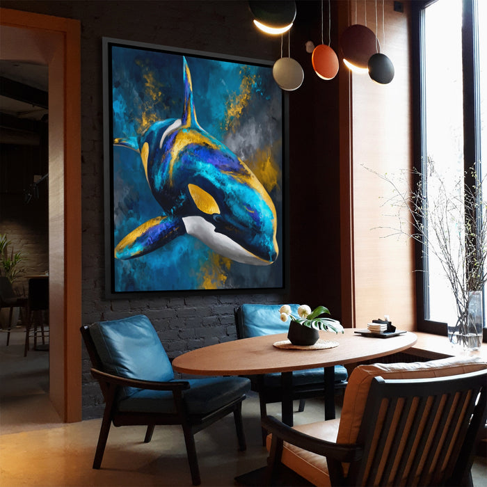Orca Charcoal Silver canvas wall art, room view