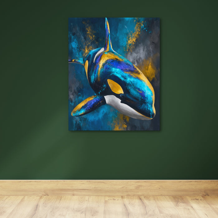 Orca Charcoal Silver canvas wall art, room view