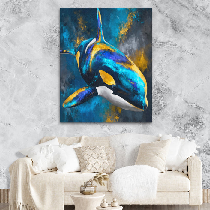 Orca Charcoal Silver canvas wall art, room view