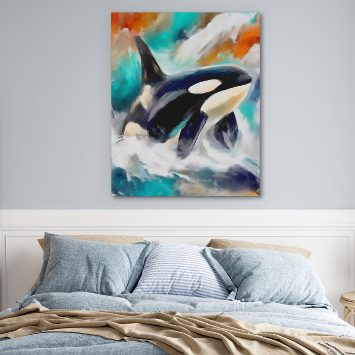 Orca Hunting Dance canvas wall art, room view