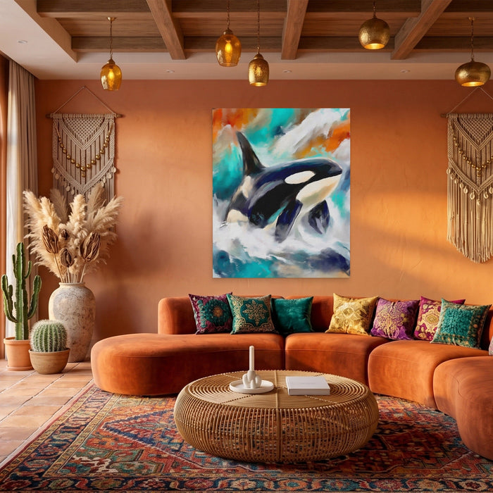 Orca Hunting Dance canvas wall art, room view