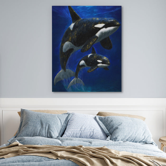 Orca Mother Calf canvas wall art, room view