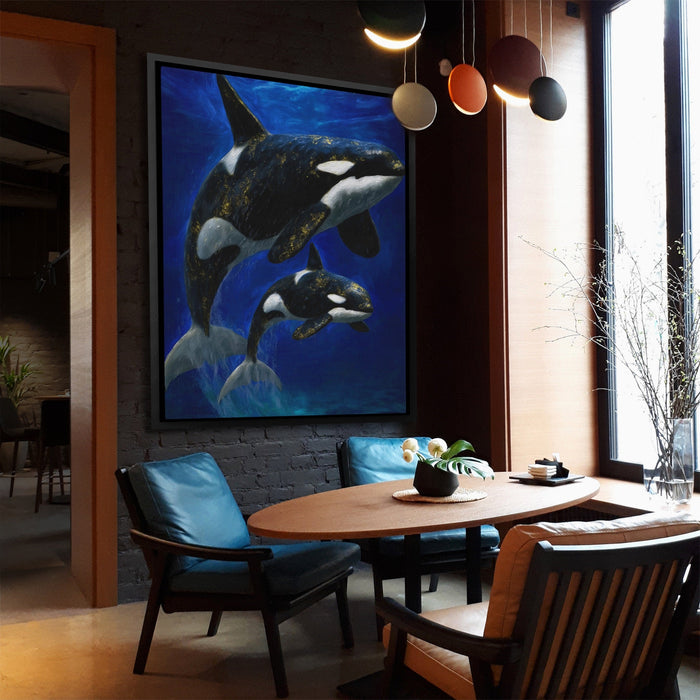 Orca Mother Calf canvas wall art, room view