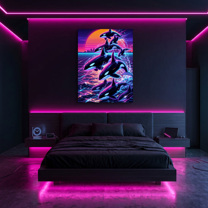Orca Neon Breaching — orca neon breaching sq pink neon room 1port flush print