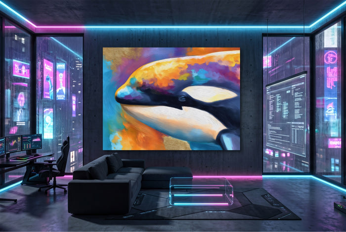 Orca Prismatic Portrait — orca prismatic portrait modern living room interior 1land flush print